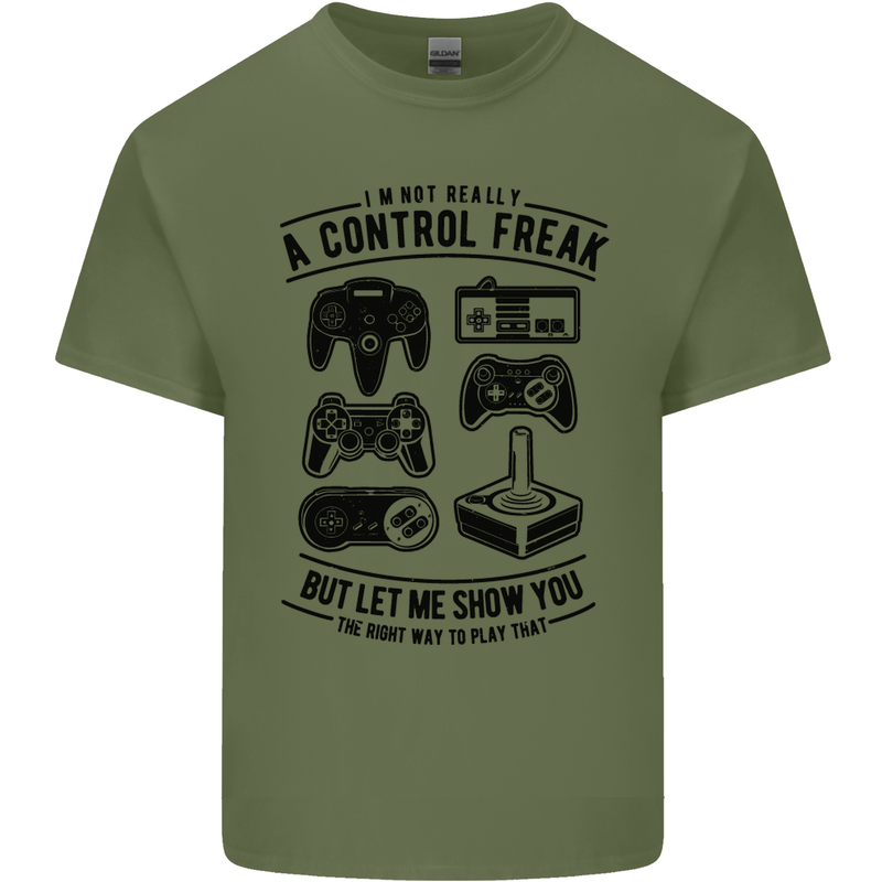 Control Freak Funny Gaming Gamer Mens Cotton T-Shirt Tee Top Military Green