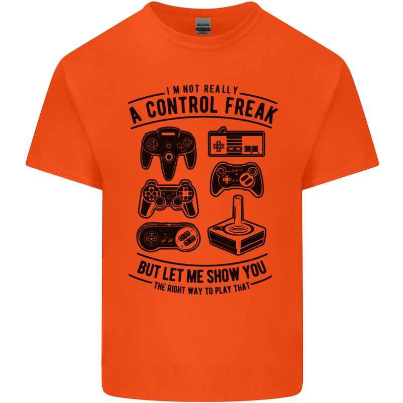 Control Freak Funny Gaming Gamer Mens Cotton T-Shirt Tee Top Orange