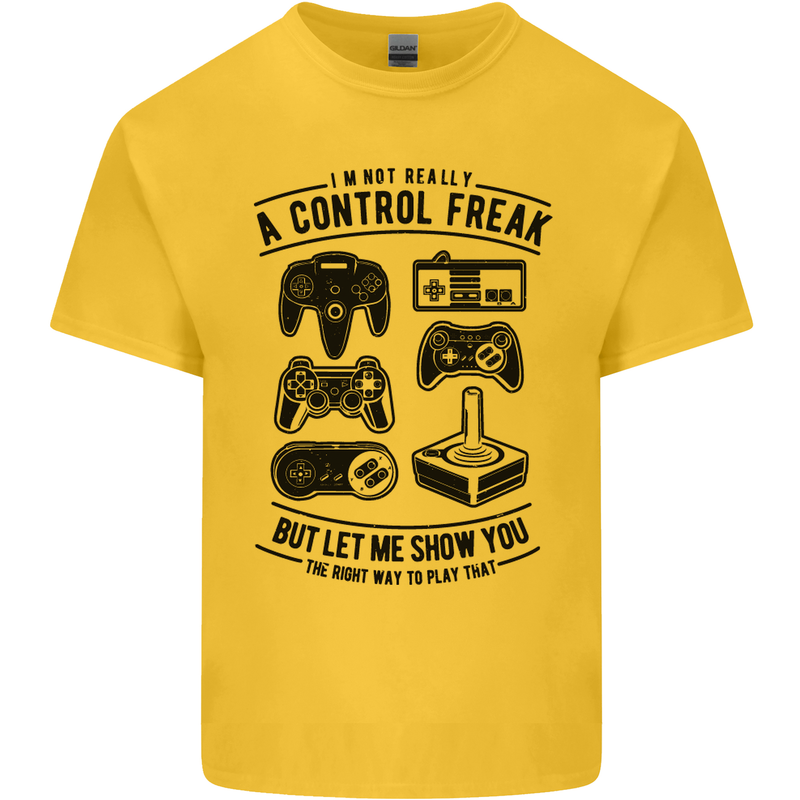 Control Freak Funny Gaming Gamer Mens Cotton T-Shirt Tee Top Yellow