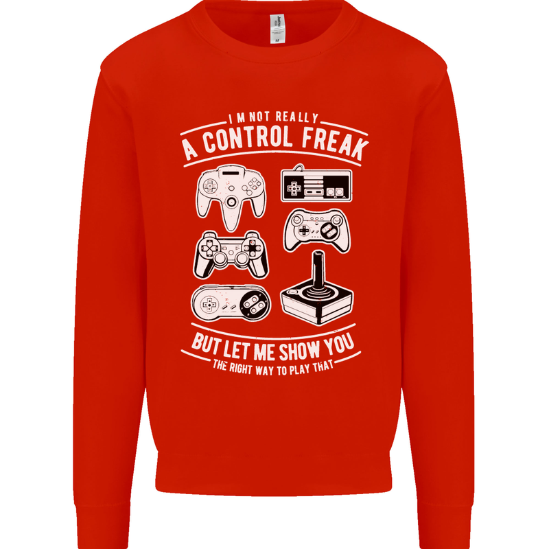 Control Freak Funny Gaming Gamer Mens Sweatshirt Jumper Bright Red