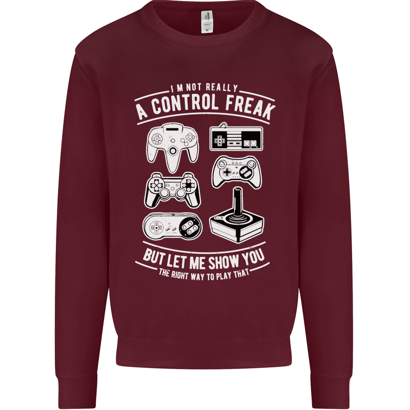 Control Freak Funny Gaming Gamer Mens Sweatshirt Jumper Maroon