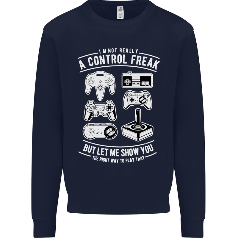 Control Freak Funny Gaming Gamer Mens Sweatshirt Jumper Navy Blue