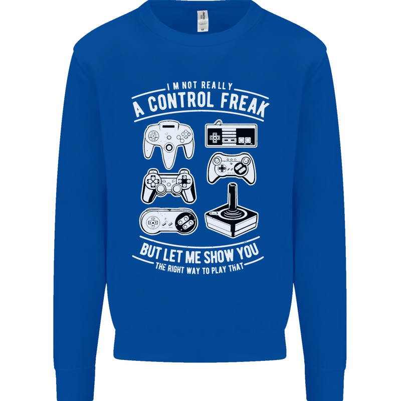 Control Freak Funny Gaming Gamer Mens Sweatshirt Jumper Royal Blue