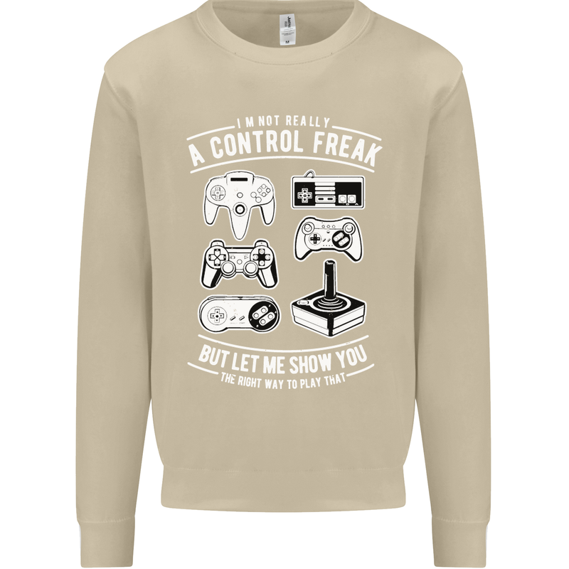 Control Freak Funny Gaming Gamer Mens Sweatshirt Jumper Sand