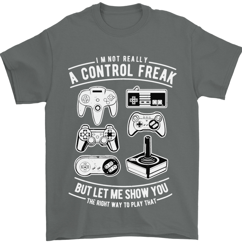Control Freak Funny Gaming Gamer Mens T-Shirt Cotton Gildan Charcoal