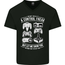 Control Freak Funny Gaming Gamer Mens V-Neck Cotton T-Shirt Black