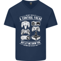 Control Freak Funny Gaming Gamer Mens V-Neck Cotton T-Shirt Navy Blue