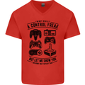 Control Freak Funny Gaming Gamer Mens V-Neck Cotton T-Shirt Red