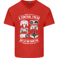 Control Freak Funny Gaming Gamer Mens V-Neck Cotton T-Shirt Red