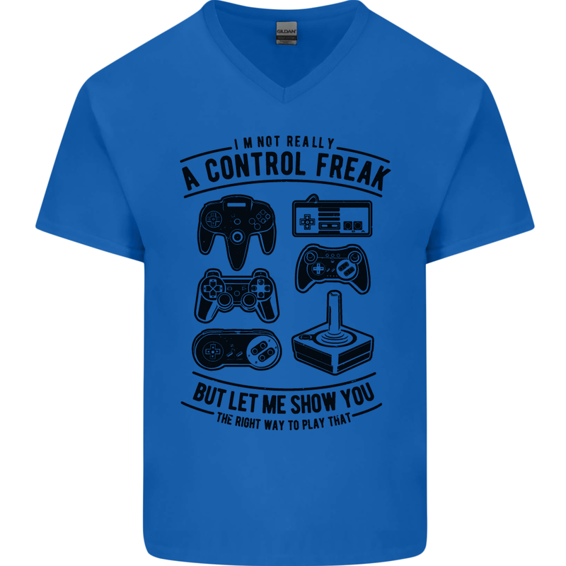 Control Freak Funny Gaming Gamer Mens V-Neck Cotton T-Shirt Royal Blue
