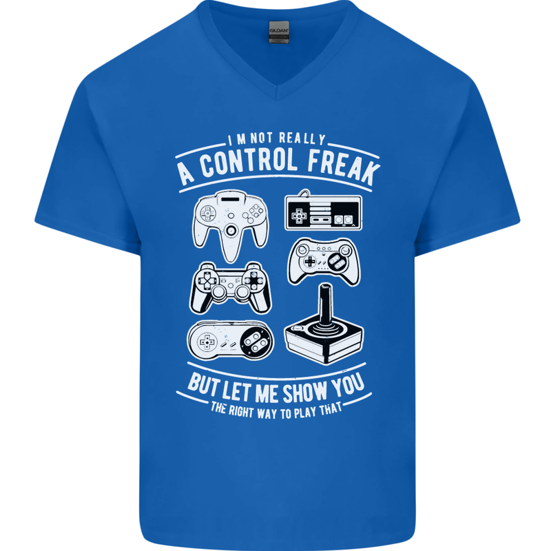 Control Freak Funny Gaming Gamer Mens V-Neck Cotton T-Shirt Royal Blue