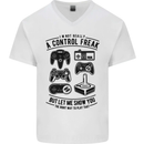 Control Freak Funny Gaming Gamer Mens V-Neck Cotton T-Shirt White