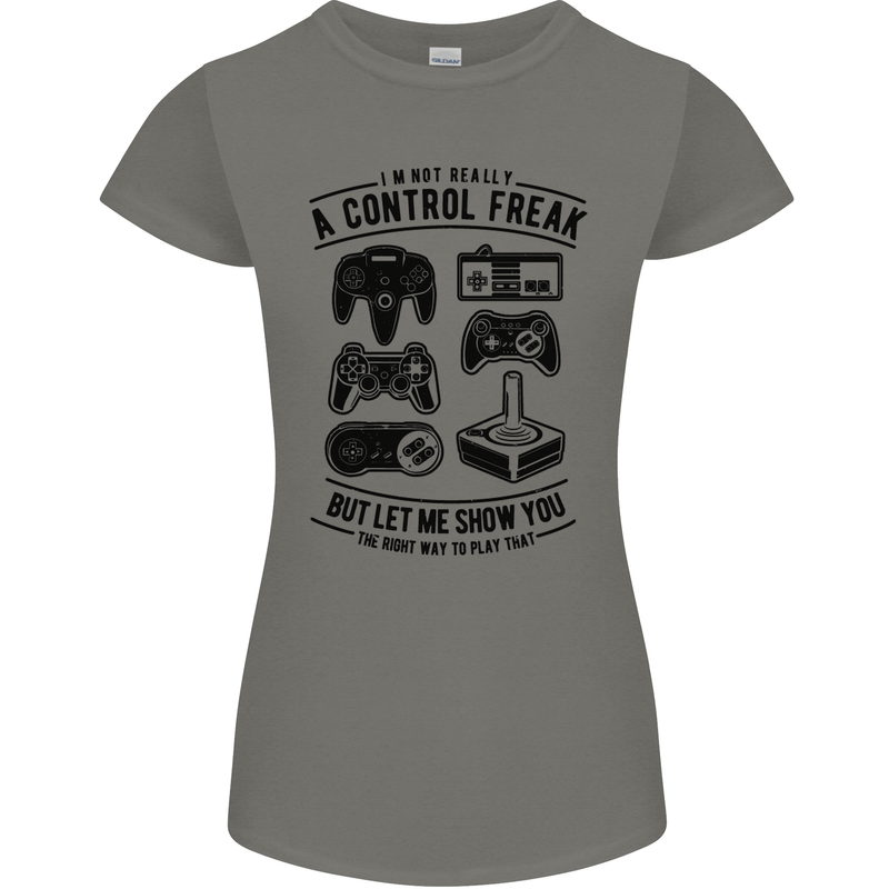Control Freak Funny Gaming Gamer Womens Petite Cut T-Shirt Charcoal