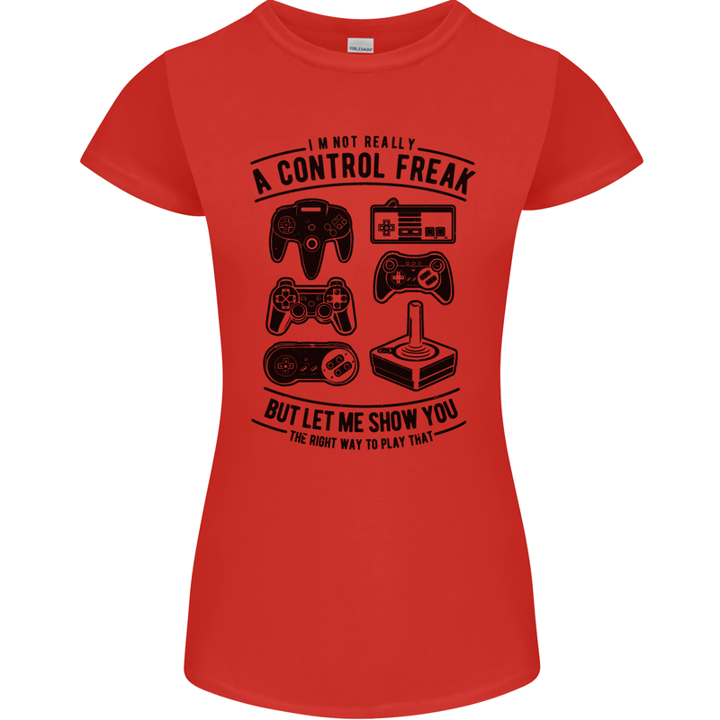 Control Freak Funny Gaming Gamer Womens Petite Cut T-Shirt Red