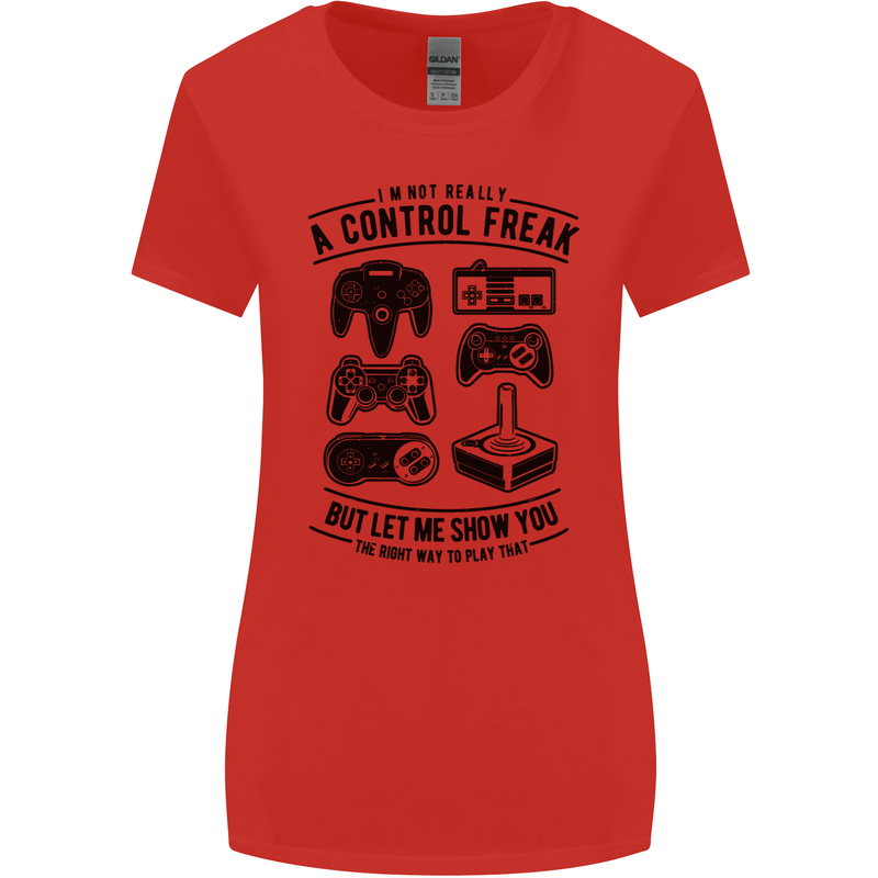 Control Freak Funny Gaming Gamer Womens Wider Cut T-Shirt Red