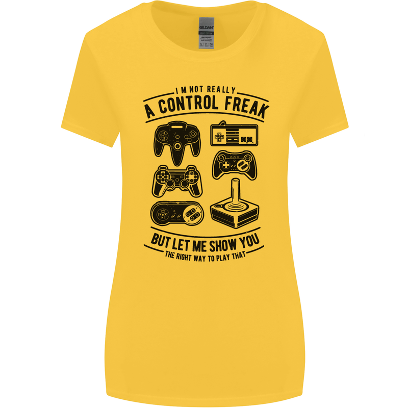 Control Freak Funny Gaming Gamer Womens Wider Cut T-Shirt Yellow
