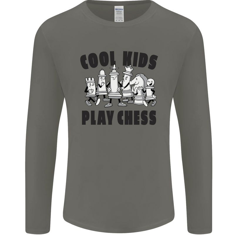Cool Kids Play Chess Funny Game Player Mens Long Sleeve T-Shirt Charcoal