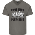 Cool Kids Play Chess Funny Game Player Mens V-Neck Cotton T-Shirt Charcoal