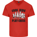 Cool Kids Play Chess Funny Game Player Mens V-Neck Cotton T-Shirt Red