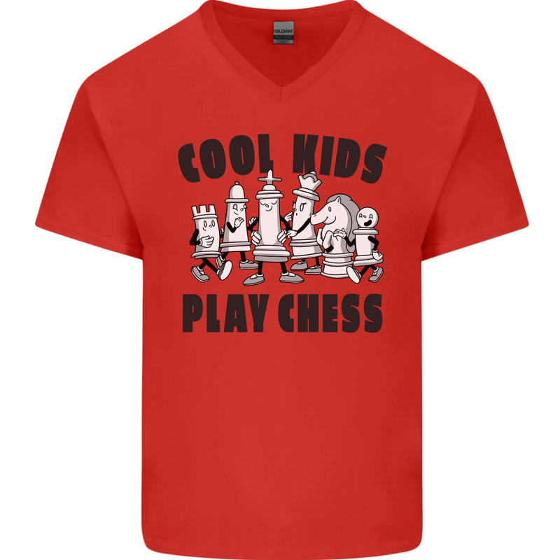 Cool Kids Play Chess Funny Game Player Mens V-Neck Cotton T-Shirt Red