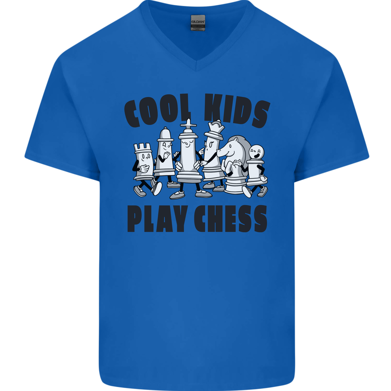 Cool Kids Play Chess Funny Game Player Mens V-Neck Cotton T-Shirt Royal Blue