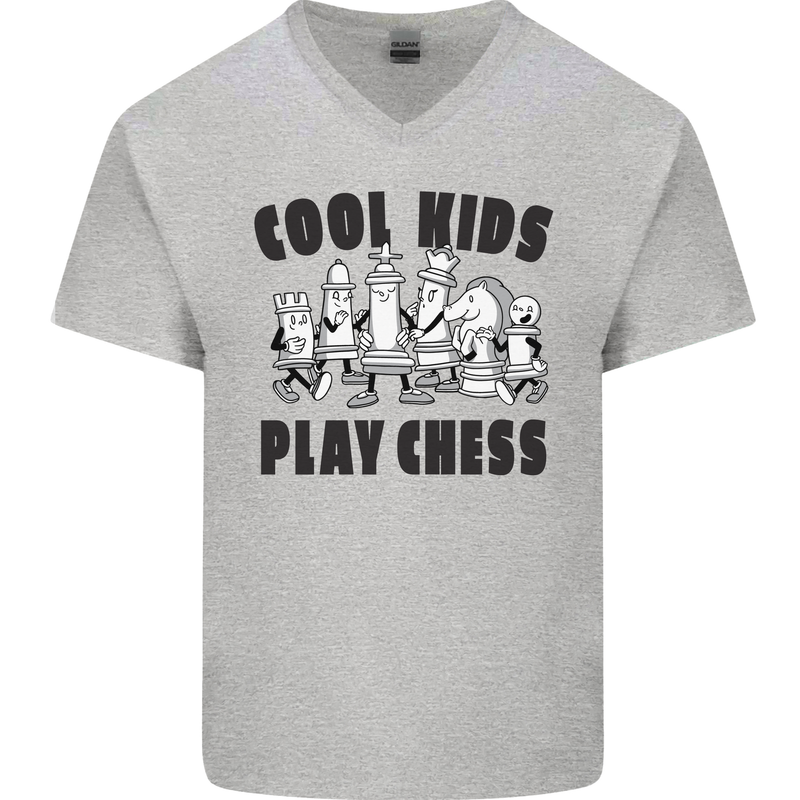 Cool Kids Play Chess Funny Game Player Mens V-Neck Cotton T-Shirt Sports Grey
