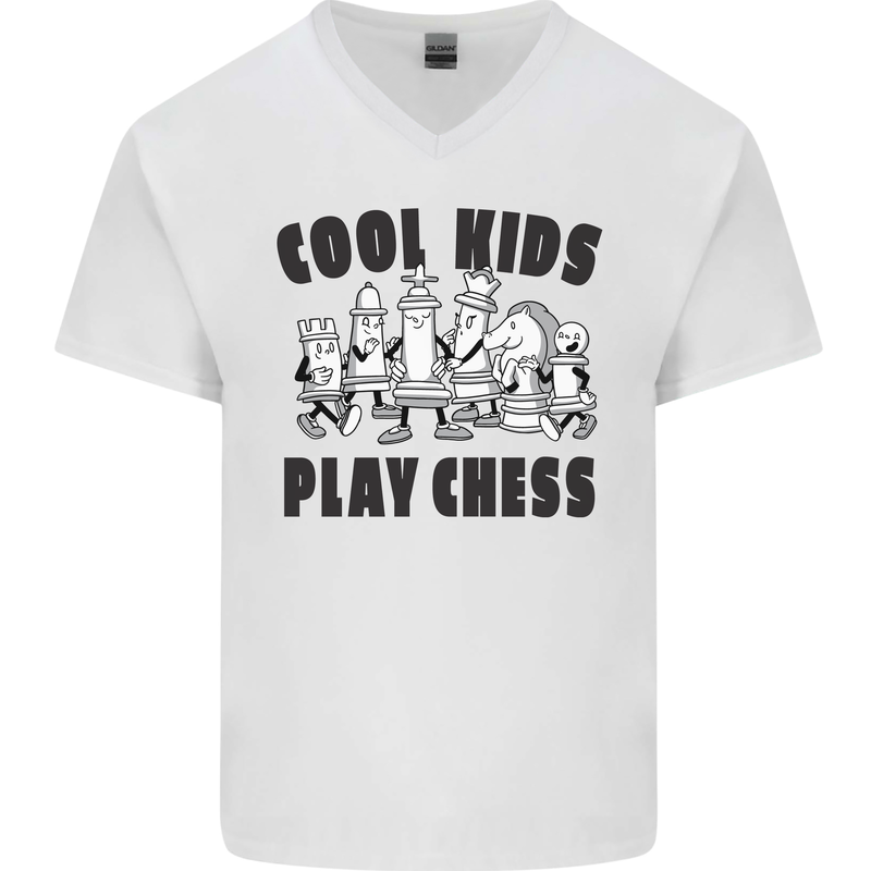 Cool Kids Play Chess Funny Game Player Mens V-Neck Cotton T-Shirt White