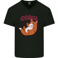 Corgi Anatomy Dog Mens V-Neck Cotton T-Shirt Black