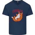 Corgi Anatomy Dog Mens V-Neck Cotton T-Shirt Navy Blue