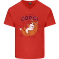 Corgi Anatomy Dog Mens V-Neck Cotton T-Shirt Red