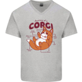 Corgi Anatomy Dog Mens V-Neck Cotton T-Shirt Sports Grey