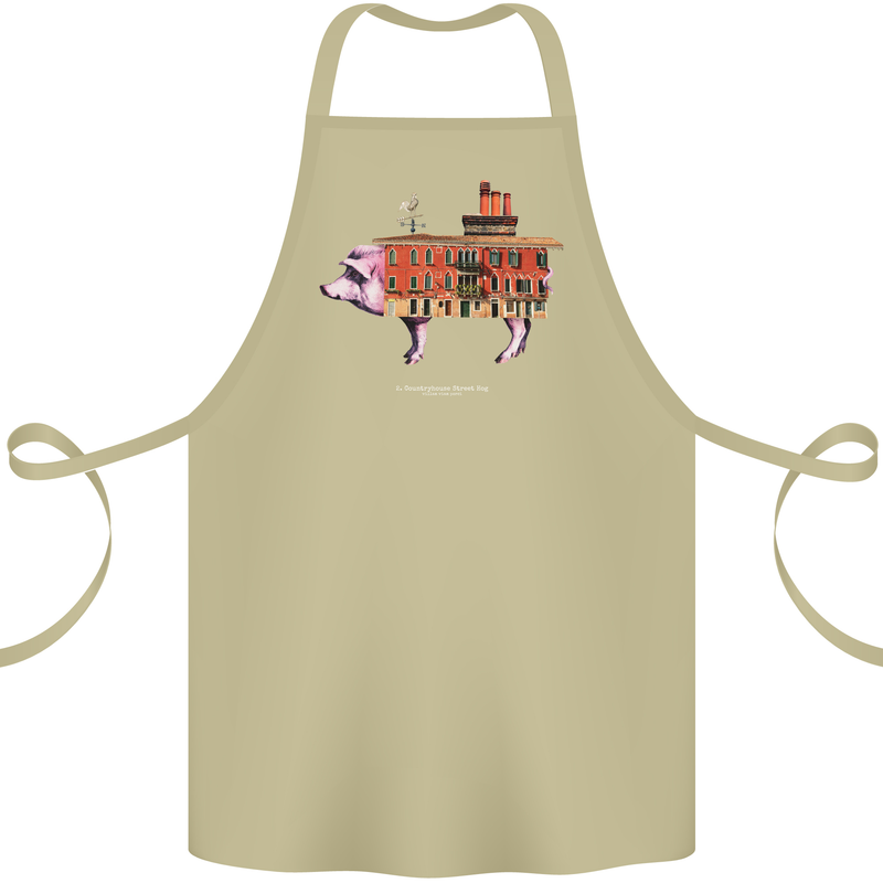 Country House Street Pig Cotton Apron 100% Organic Khaki