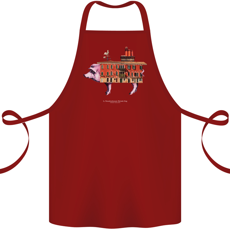 Country House Street Pig Cotton Apron 100% Organic Maroon