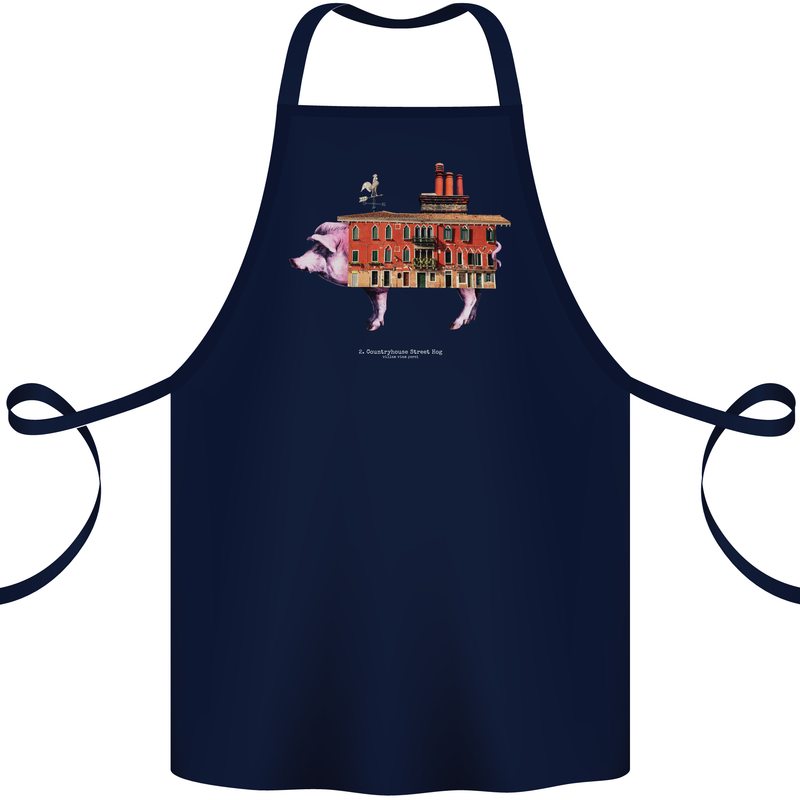 Country House Street Pig Cotton Apron 100% Organic Navy Blue