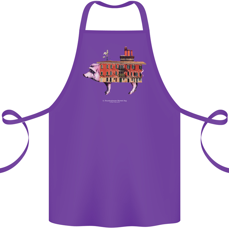 Country House Street Pig Cotton Apron 100% Organic Purple
