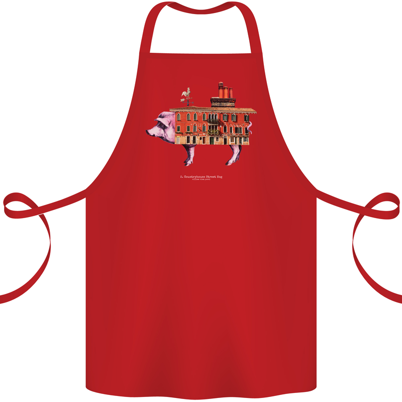 Country House Street Pig Cotton Apron 100% Organic Red