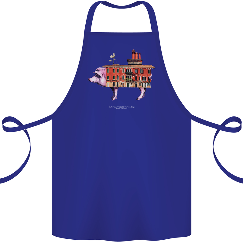 Country House Street Pig Cotton Apron 100% Organic Royal Blue