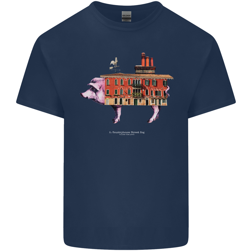 Country House Street Pig Kids T-Shirt Childrens Navy Blue