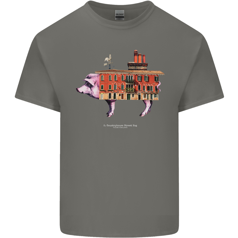 Country House Street Pig Mens Cotton T-Shirt Tee Top Charcoal