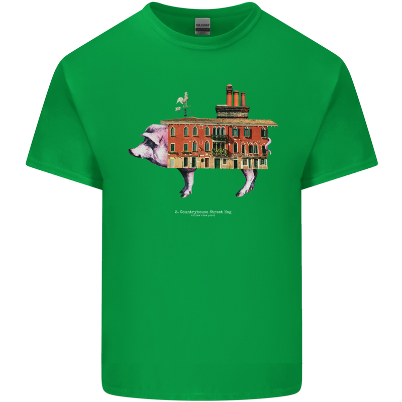 Country House Street Pig Mens Cotton T-Shirt Tee Top Irish Green