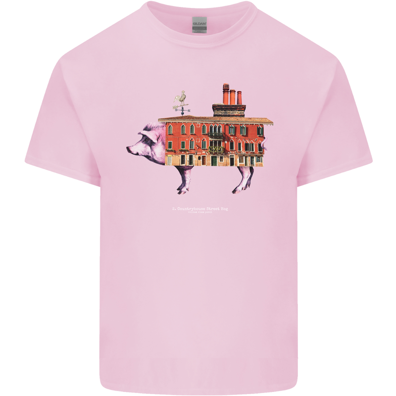Country House Street Pig Mens Cotton T-Shirt Tee Top Light Pink