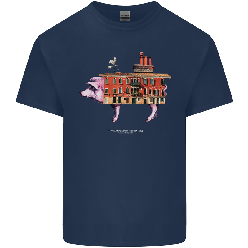 Country House Street Pig Mens Cotton T-Shirt Tee Top Navy Blue