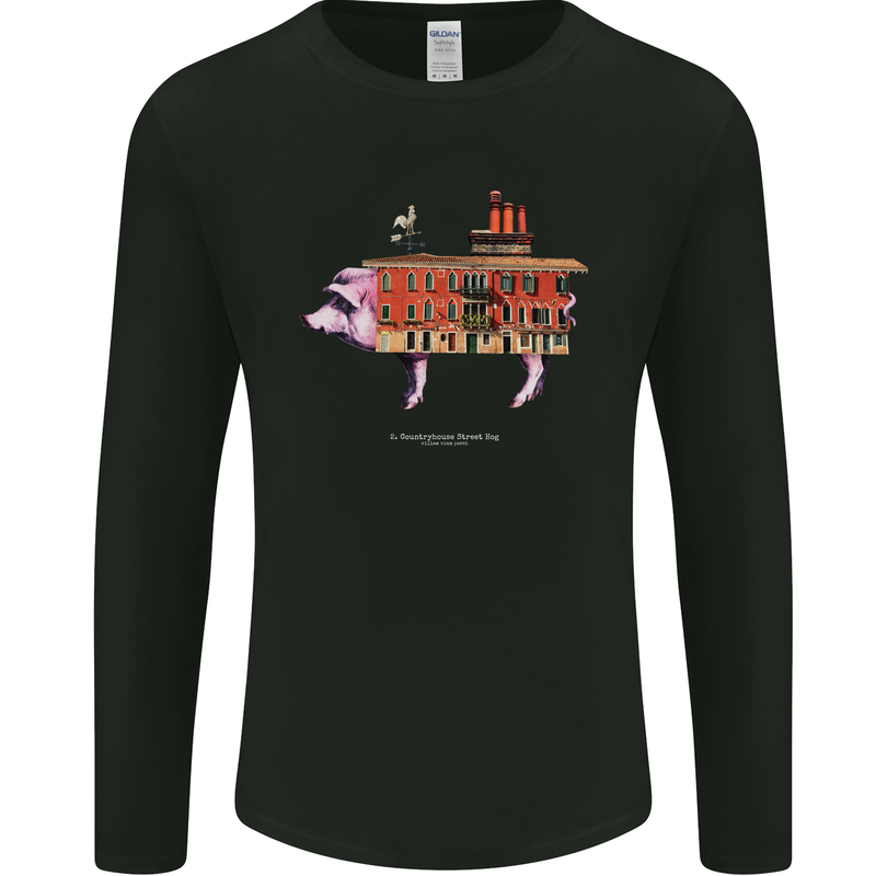 Country House Street Pig Mens Long Sleeve T-Shirt Black