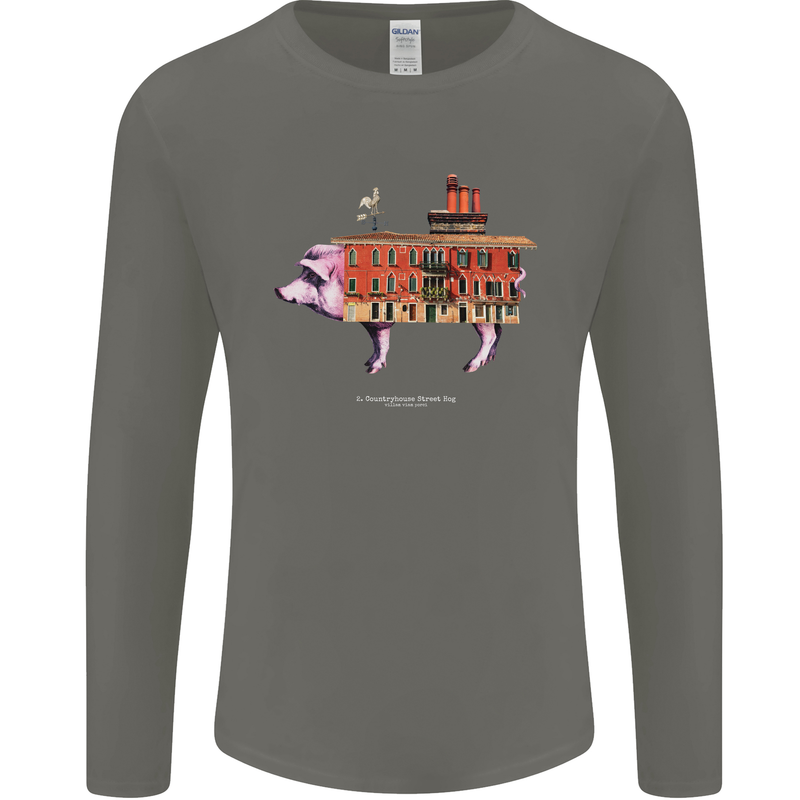 Country House Street Pig Mens Long Sleeve T-Shirt Charcoal
