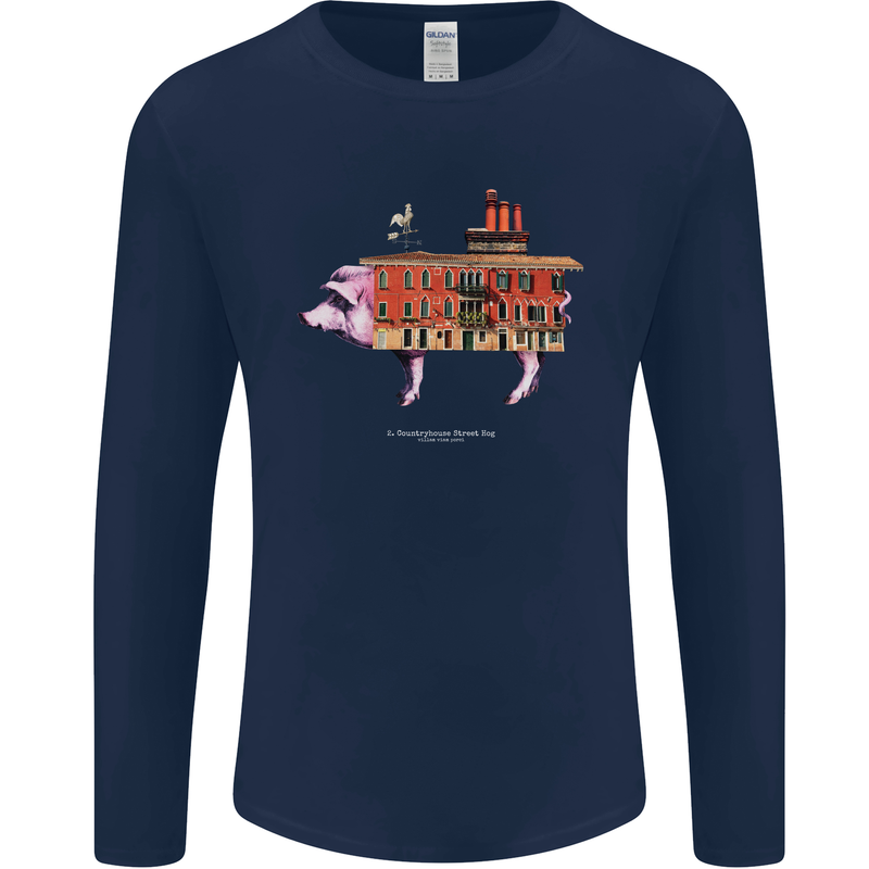 Country House Street Pig Mens Long Sleeve T-Shirt Navy Blue