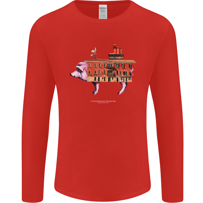 Country House Street Pig Mens Long Sleeve T-Shirt Red
