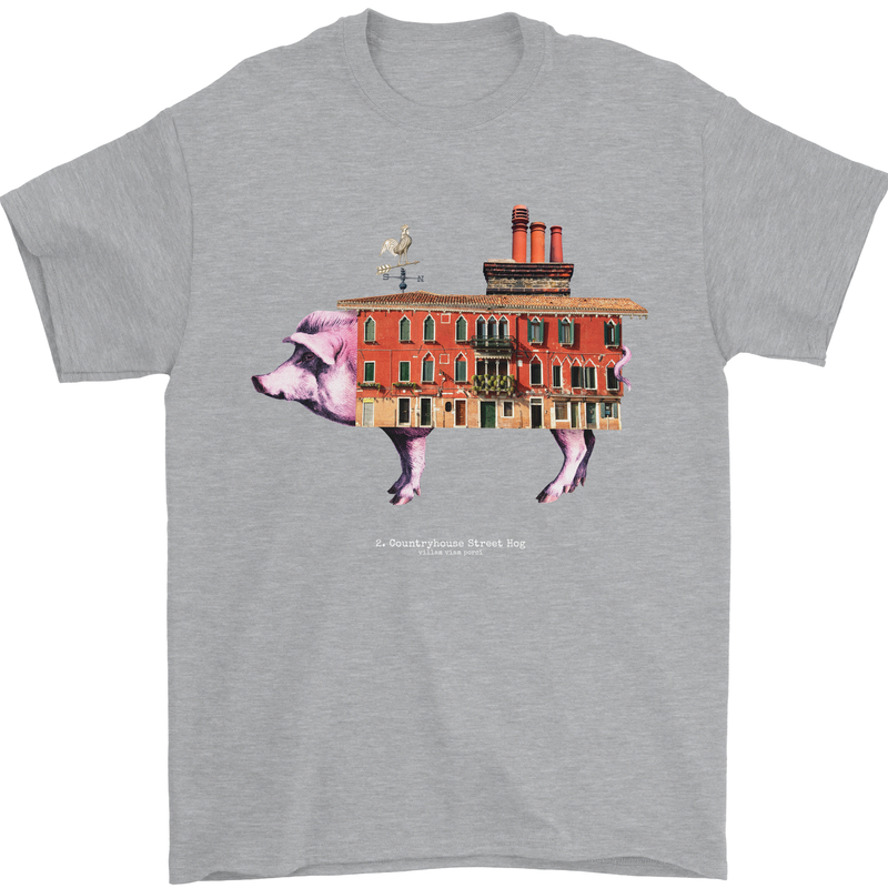 Country House Street Pig Mens T-Shirt Cotton Gildan Sports Grey