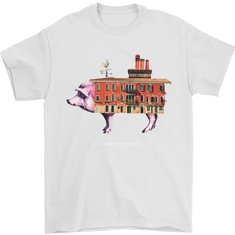 Country House Street Pig Mens T-Shirt Cotton Gildan White