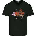 Country House Street Pig Mens V-Neck Cotton T-Shirt Black
