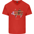 Country House Street Pig Mens V-Neck Cotton T-Shirt Red